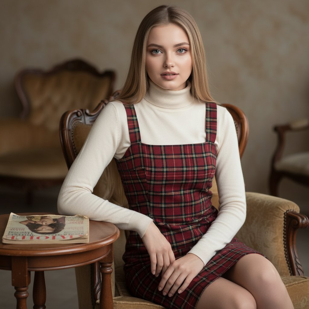 Женщина в ретро-интерьере