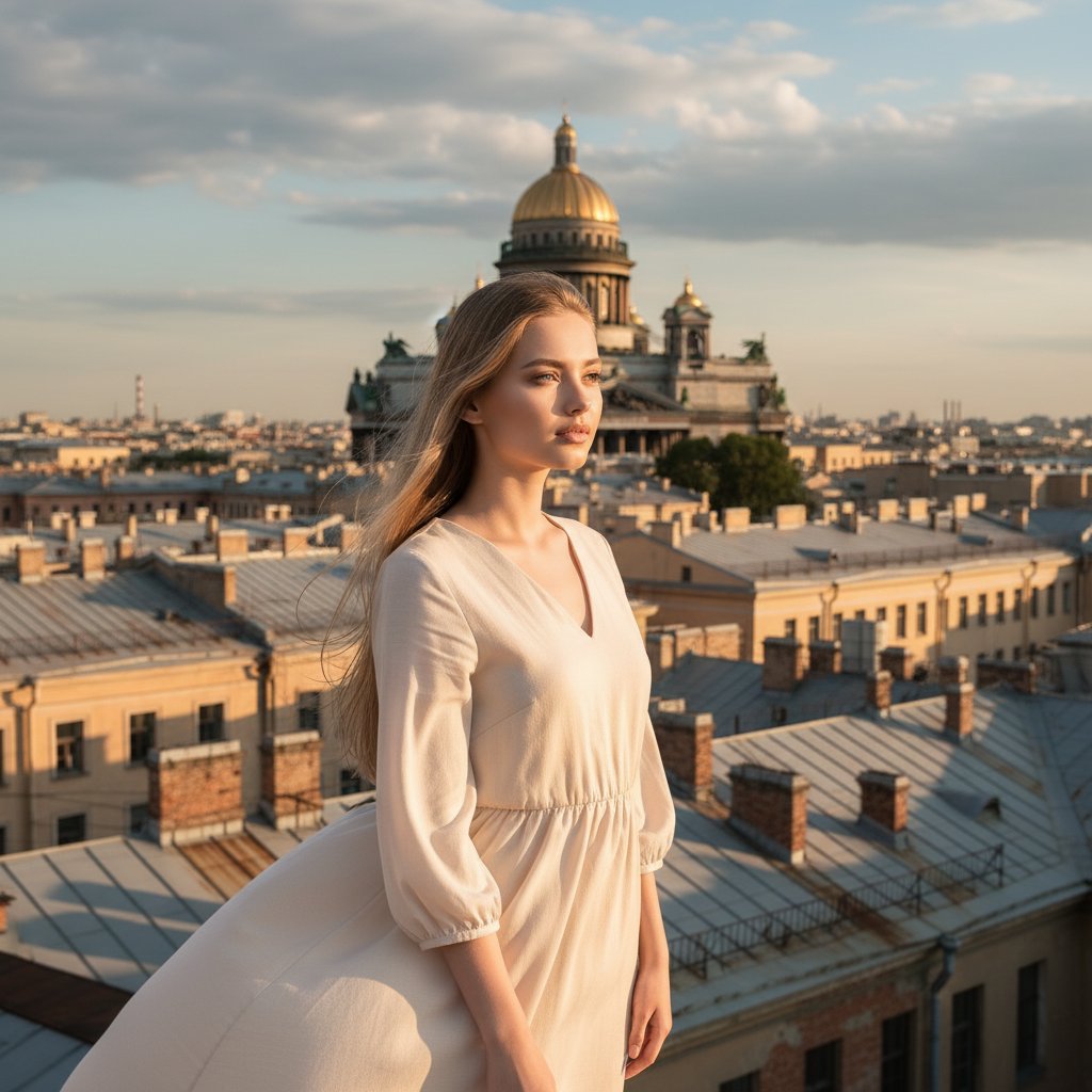 Девушка на крыше Петербурга