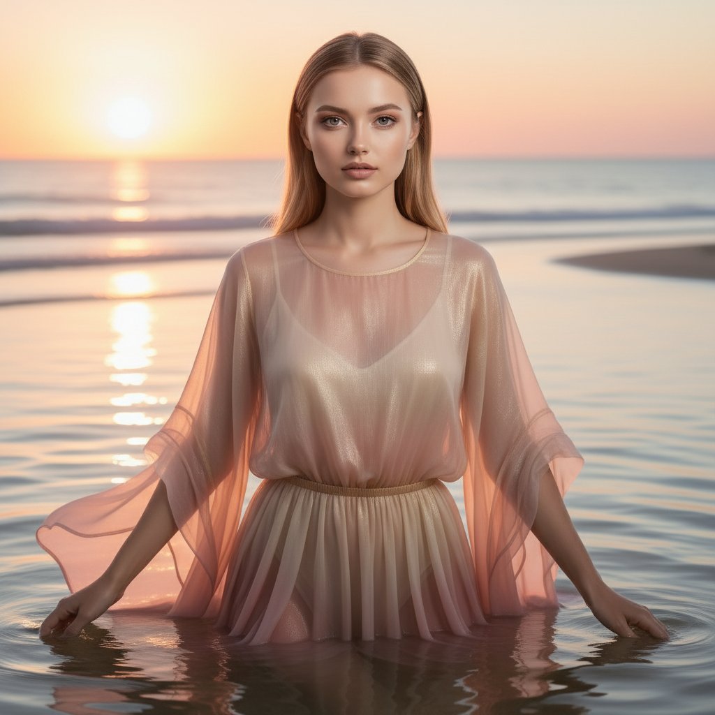 Женщина у моря на закате