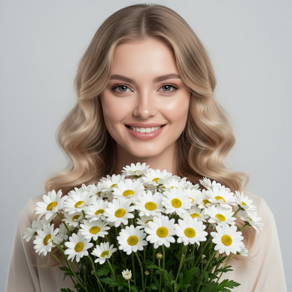 Женщина с ромашками