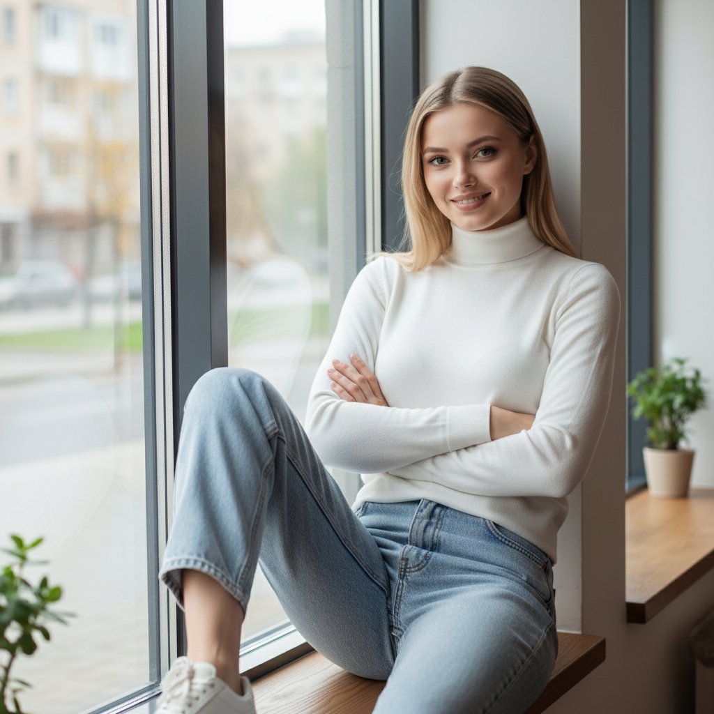 Девушка в кофейне у окна