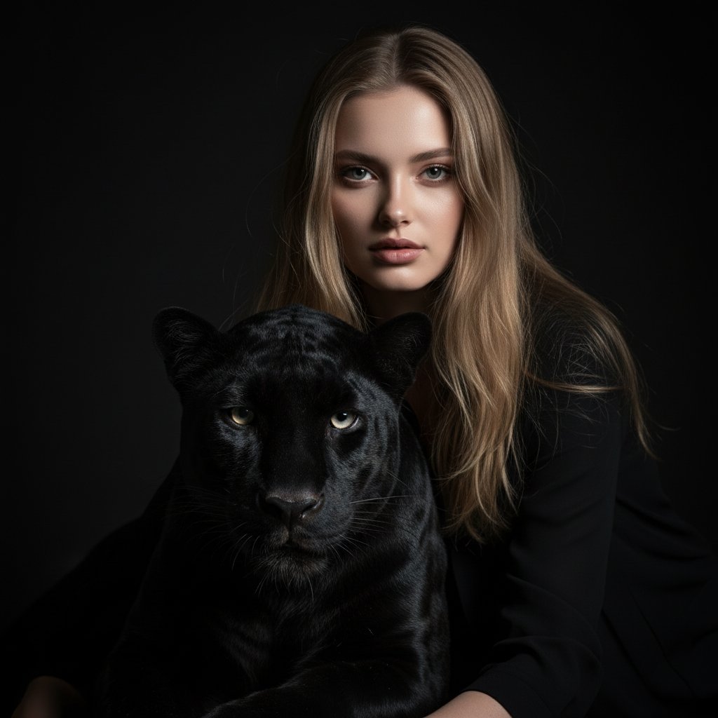 Женщина и пантера в тени