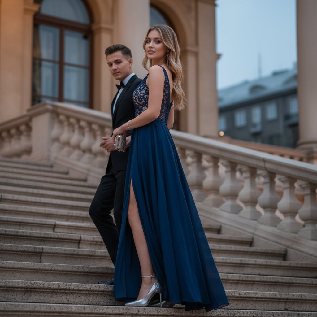 Элегантная пара на лестнице