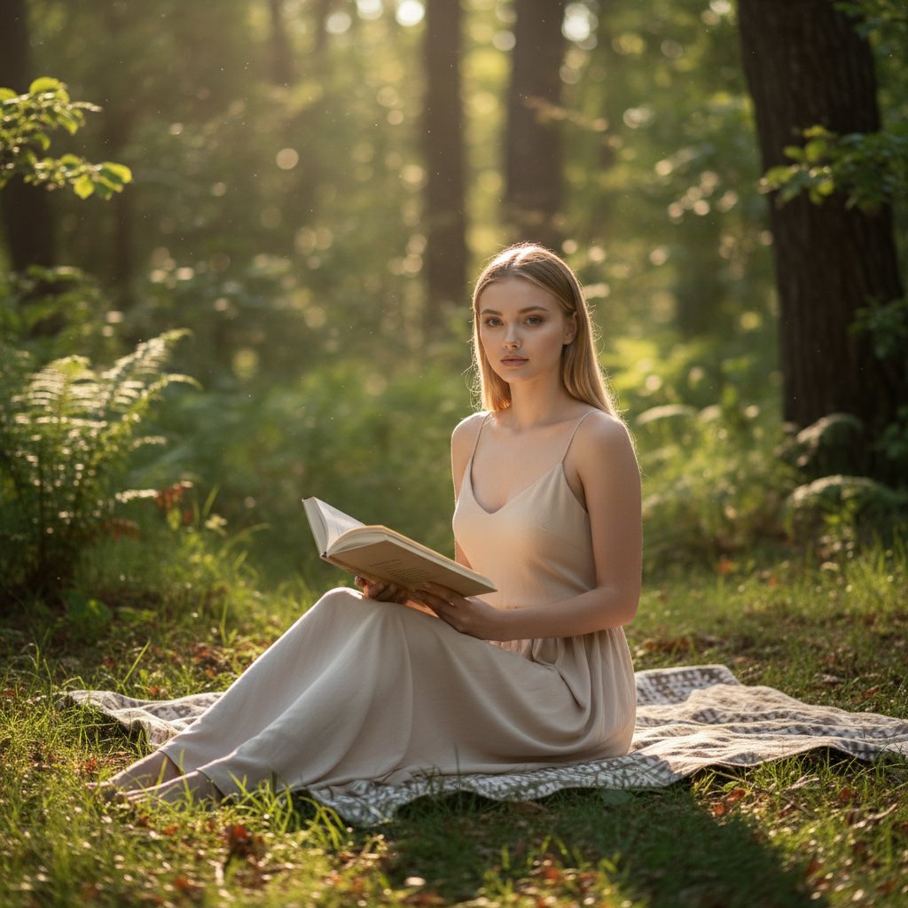 Девушка с книгой в лесу