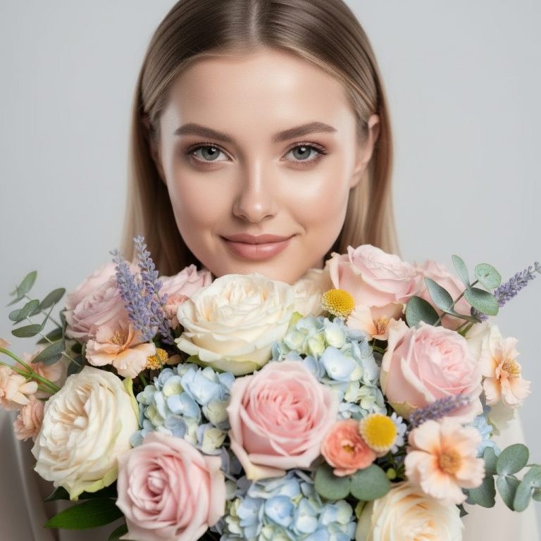 С букетом цветов